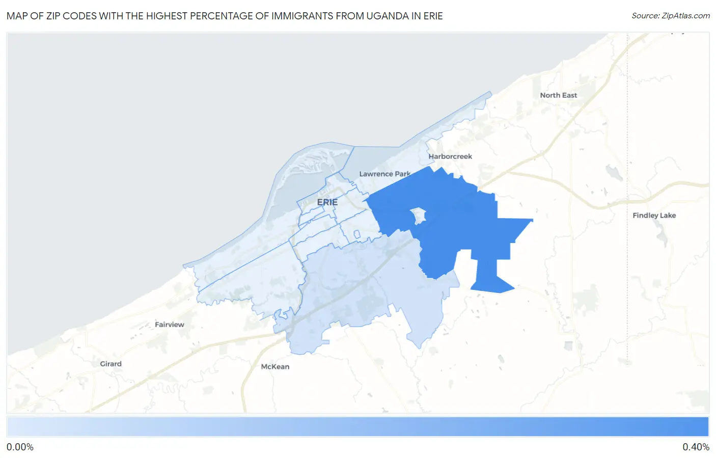 Zip Codes with the Highest Percentage of Immigrants from Uganda in Erie Map