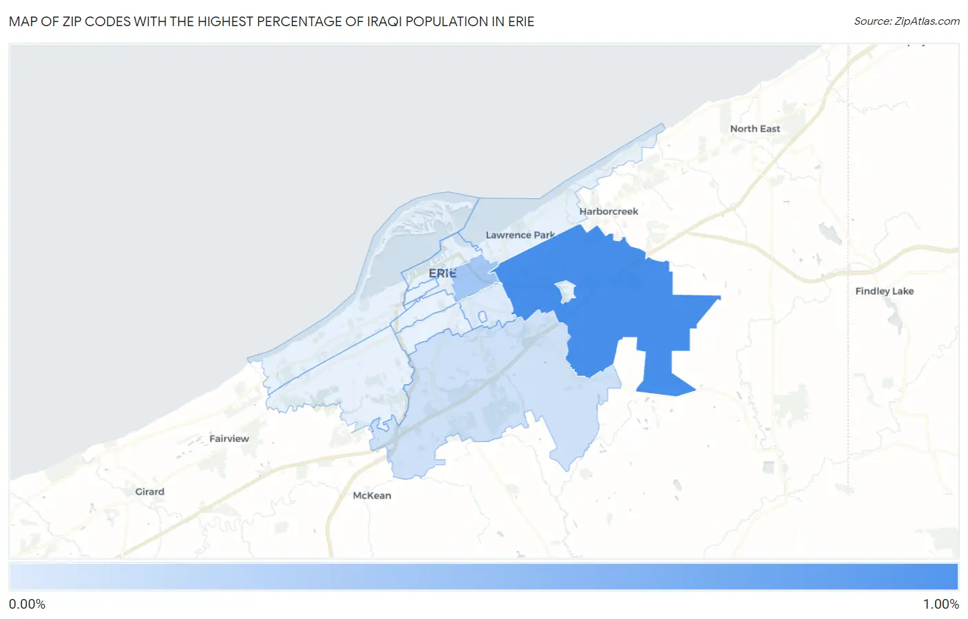 Zip Codes with the Highest Percentage of Iraqi Population in Erie Map