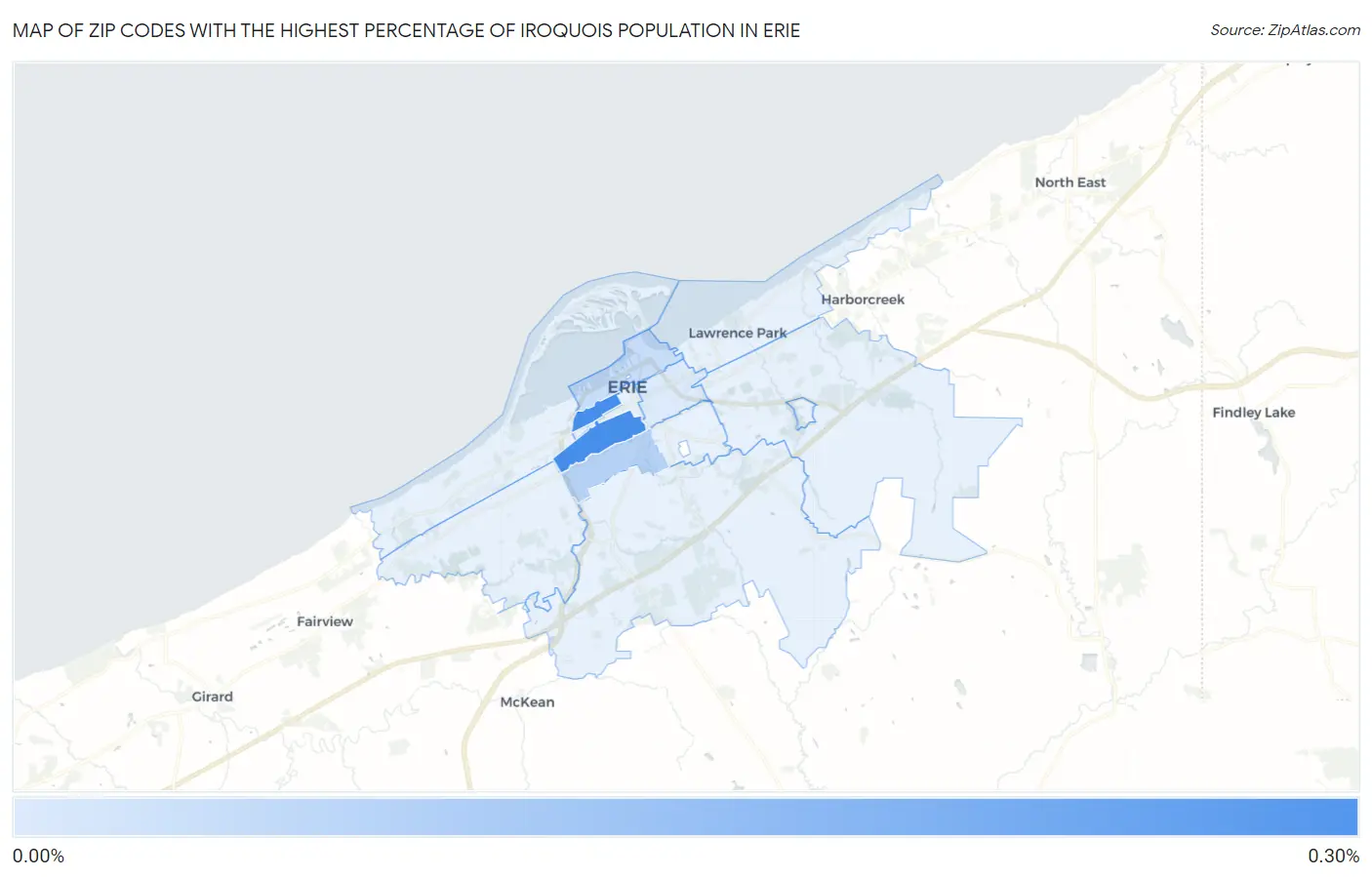 Zip Codes with the Highest Percentage of Iroquois Population in Erie Map