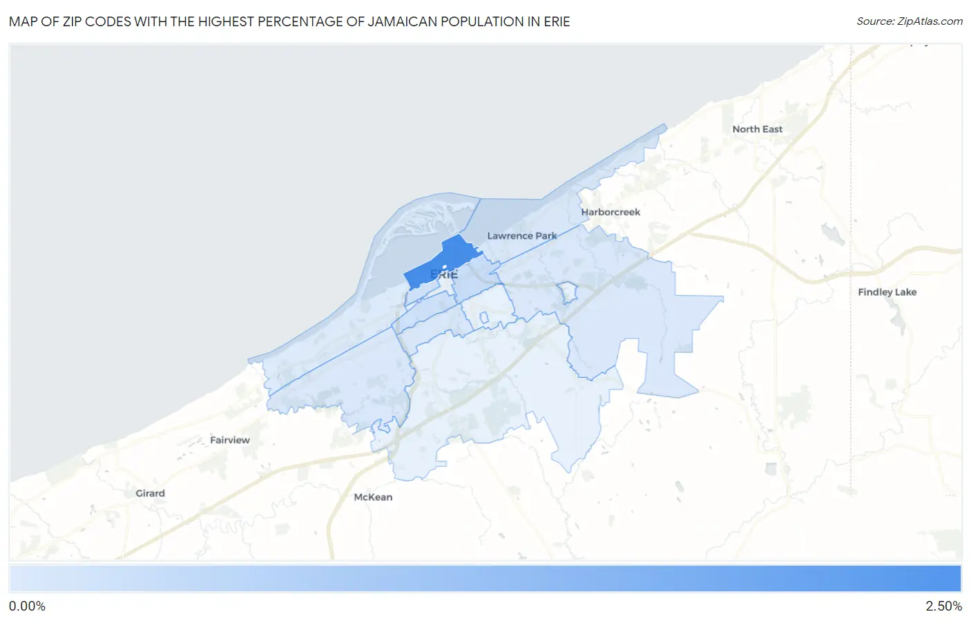 Zip Codes with the Highest Percentage of Jamaican Population in Erie Map
