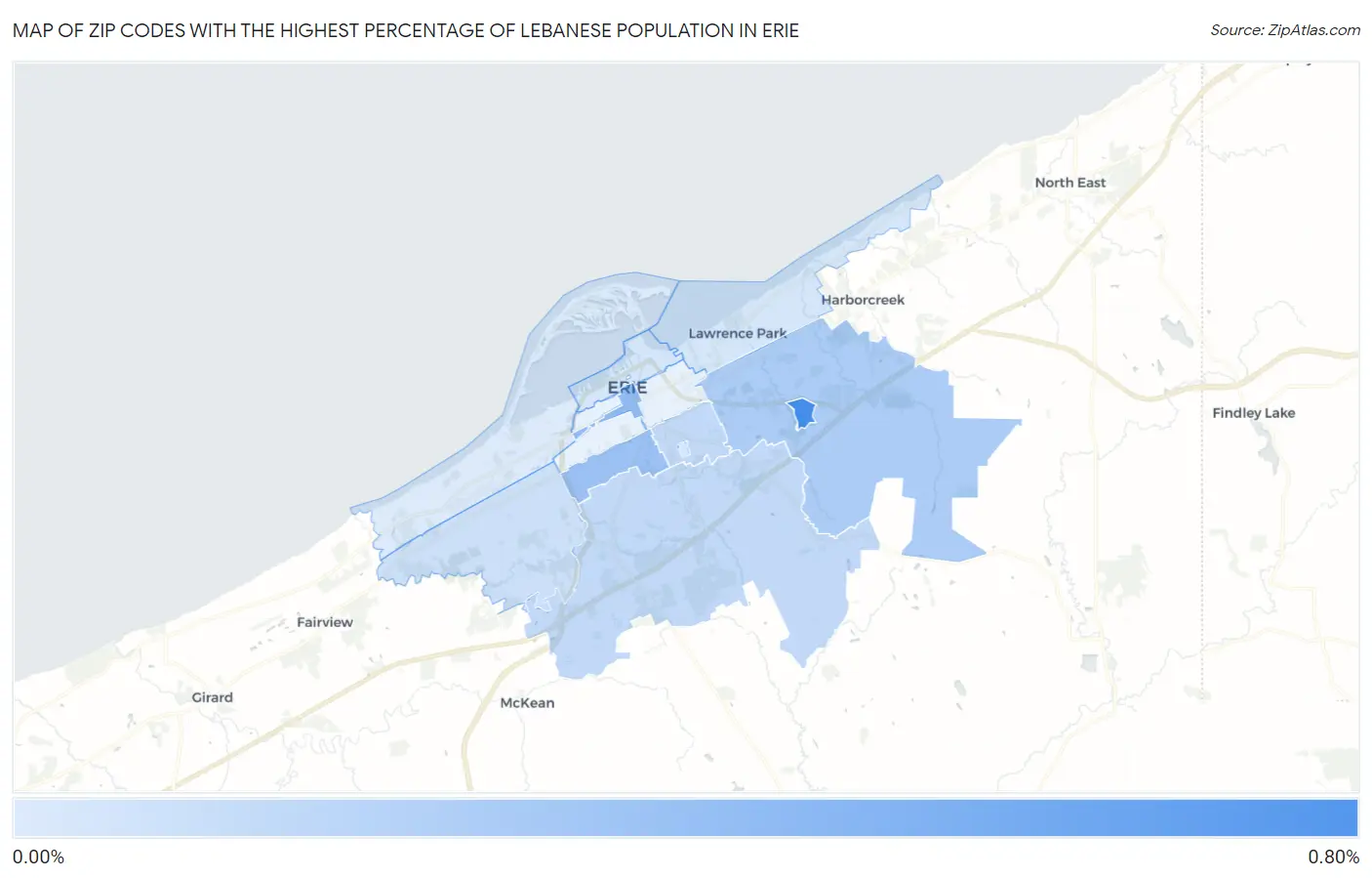 Zip Codes with the Highest Percentage of Lebanese Population in Erie Map