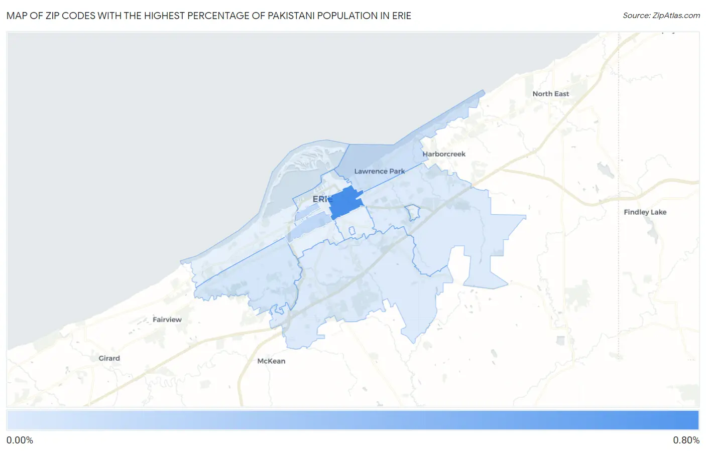 Zip Codes with the Highest Percentage of Pakistani Population in Erie Map