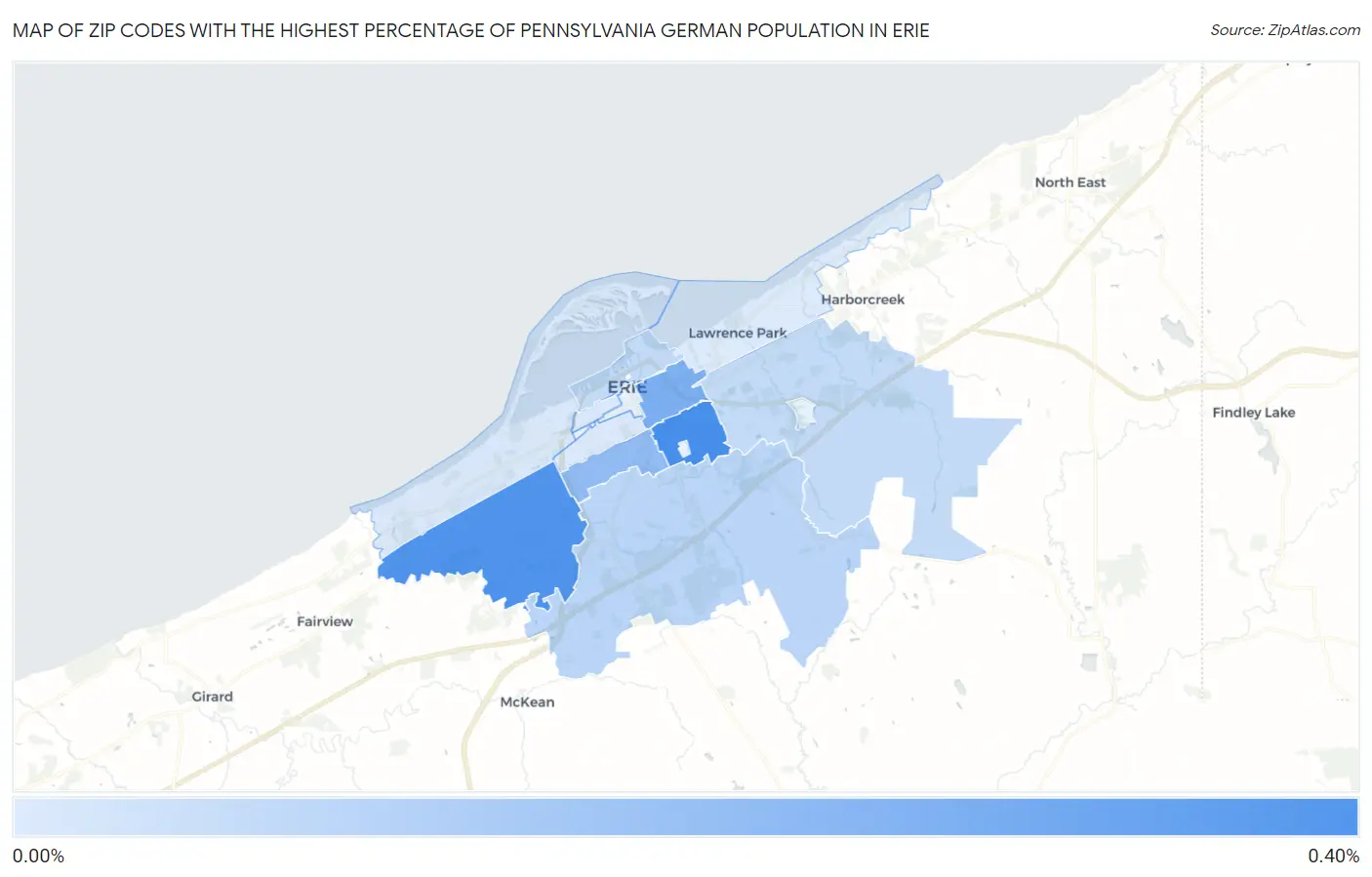 Zip Codes with the Highest Percentage of Pennsylvania German Population in Erie Map