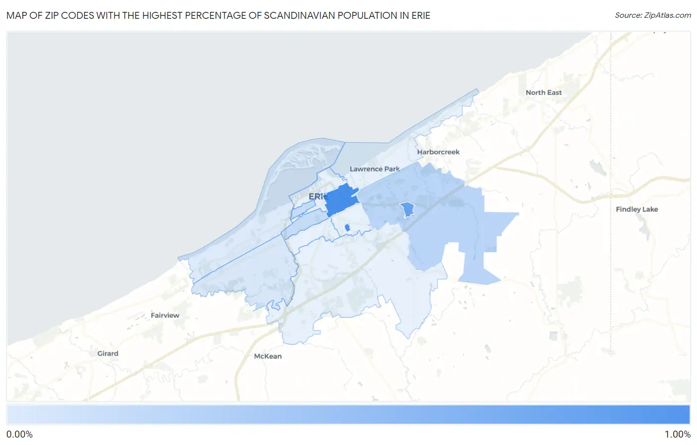 Zip Codes with the Highest Percentage of Scandinavian Population in Erie Map