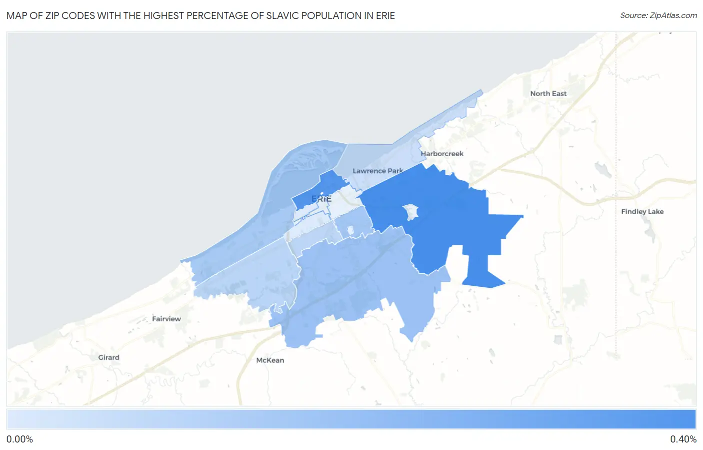 Zip Codes with the Highest Percentage of Slavic Population in Erie Map