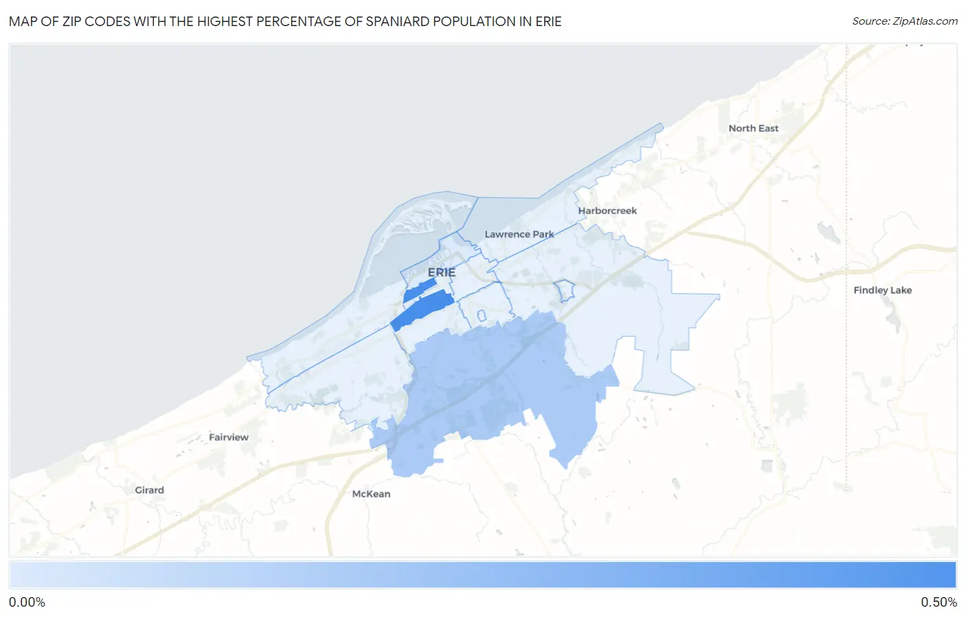 Zip Codes with the Highest Percentage of Spaniard Population in Erie Map