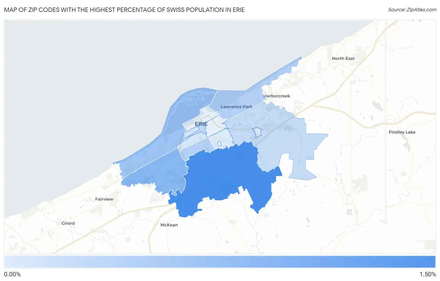 Zip Codes with the Highest Percentage of Swiss Population in Erie Map