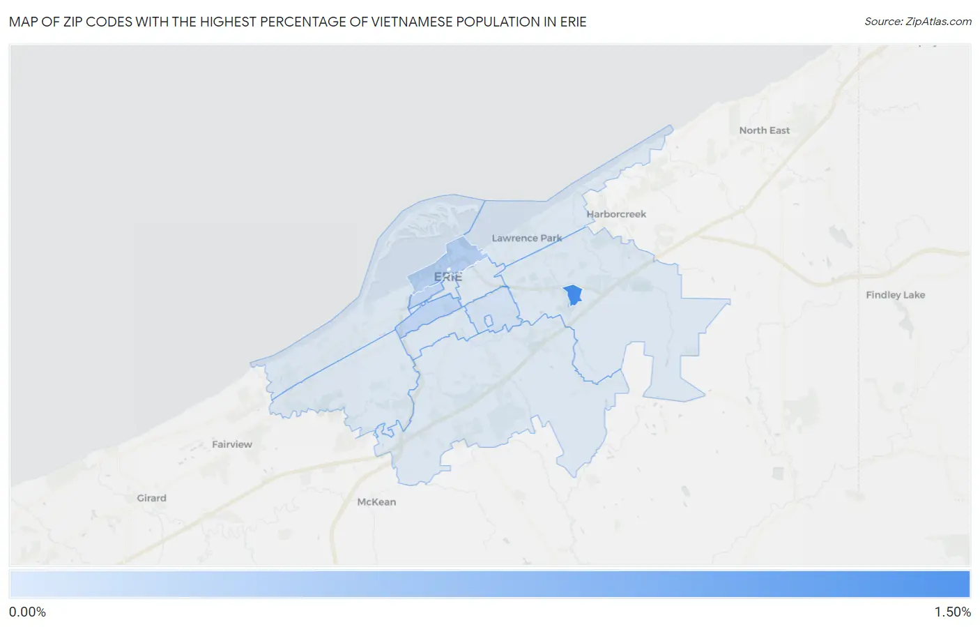 Zip Codes with the Highest Percentage of Vietnamese Population in Erie Map