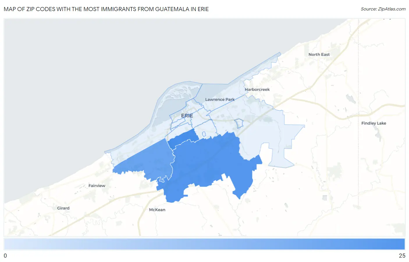 Zip Codes with the Most Immigrants from Guatemala in Erie Map