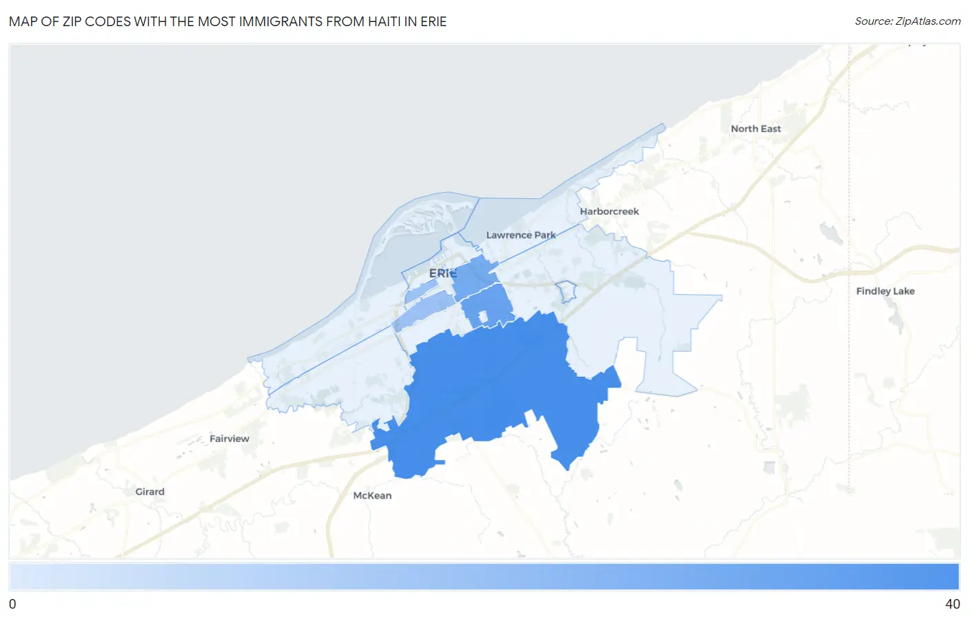 Zip Codes with the Most Immigrants from Haiti in Erie Map