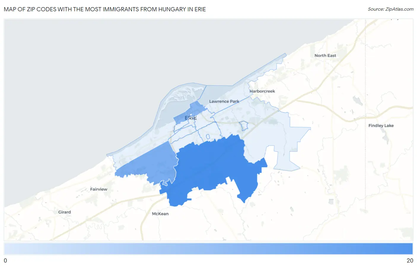 Zip Codes with the Most Immigrants from Hungary in Erie Map