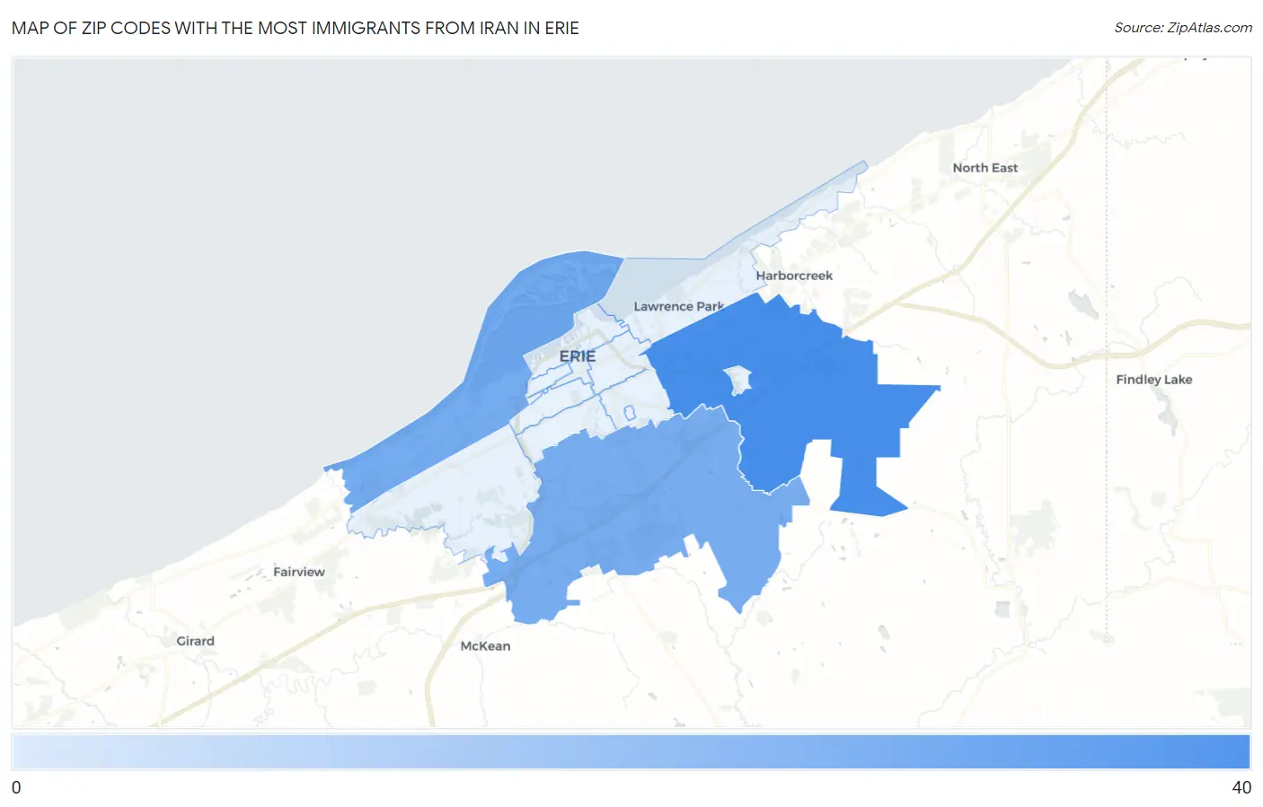 Zip Codes with the Most Immigrants from Iran in Erie Map