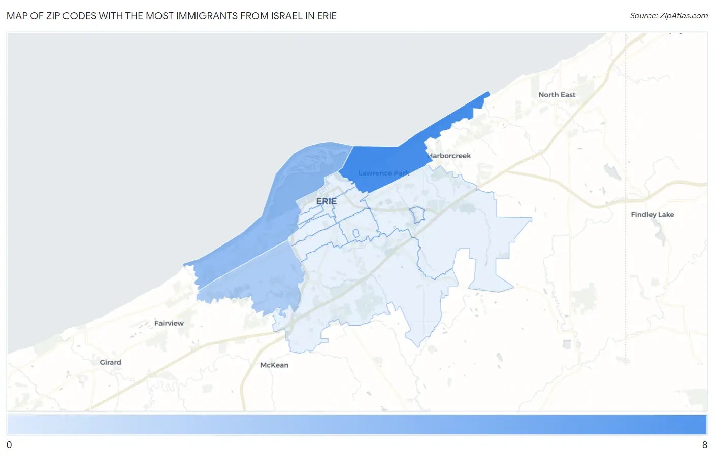 Zip Codes with the Most Immigrants from Israel in Erie Map