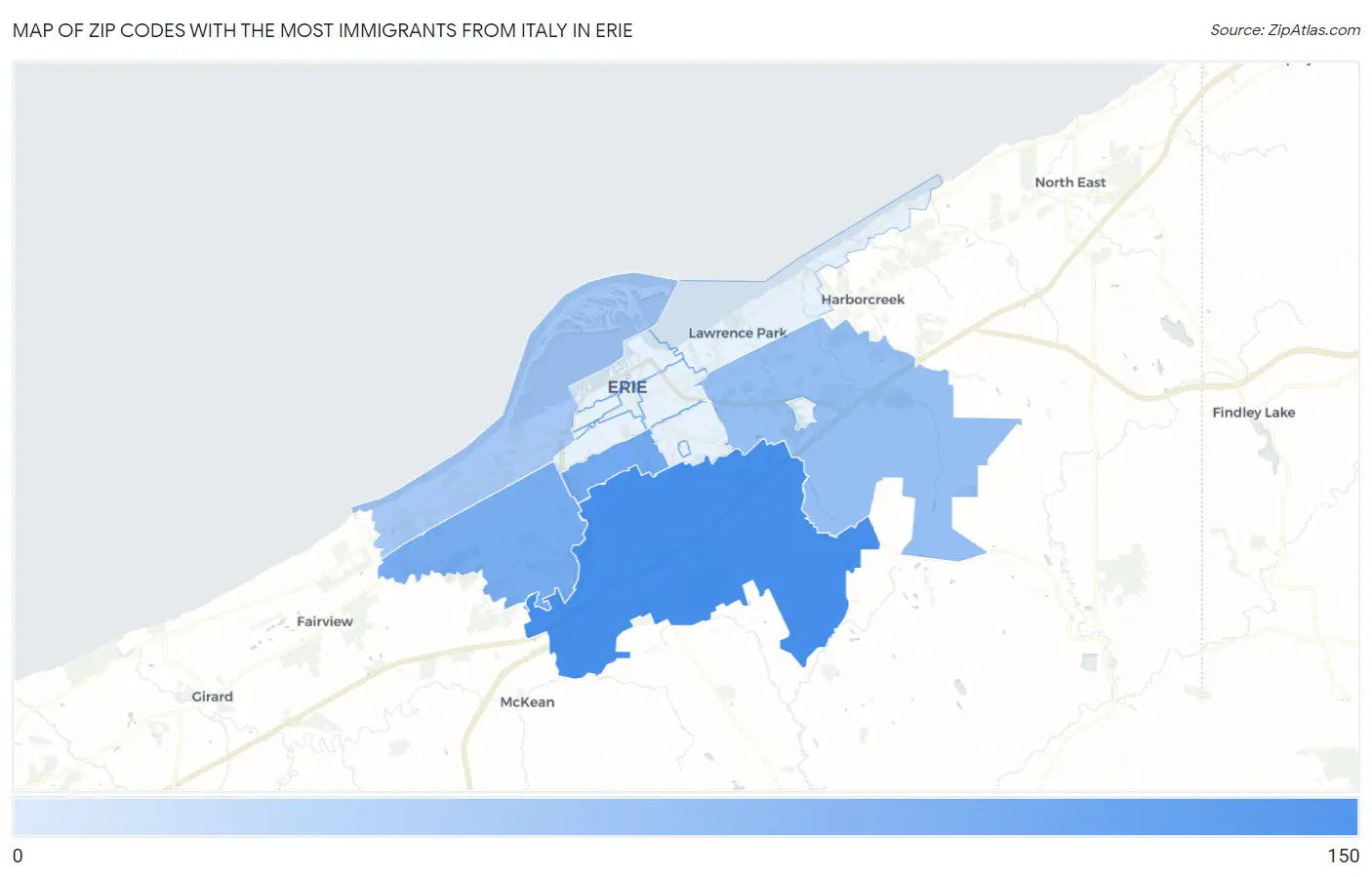 Zip Codes with the Most Immigrants from Italy in Erie Map