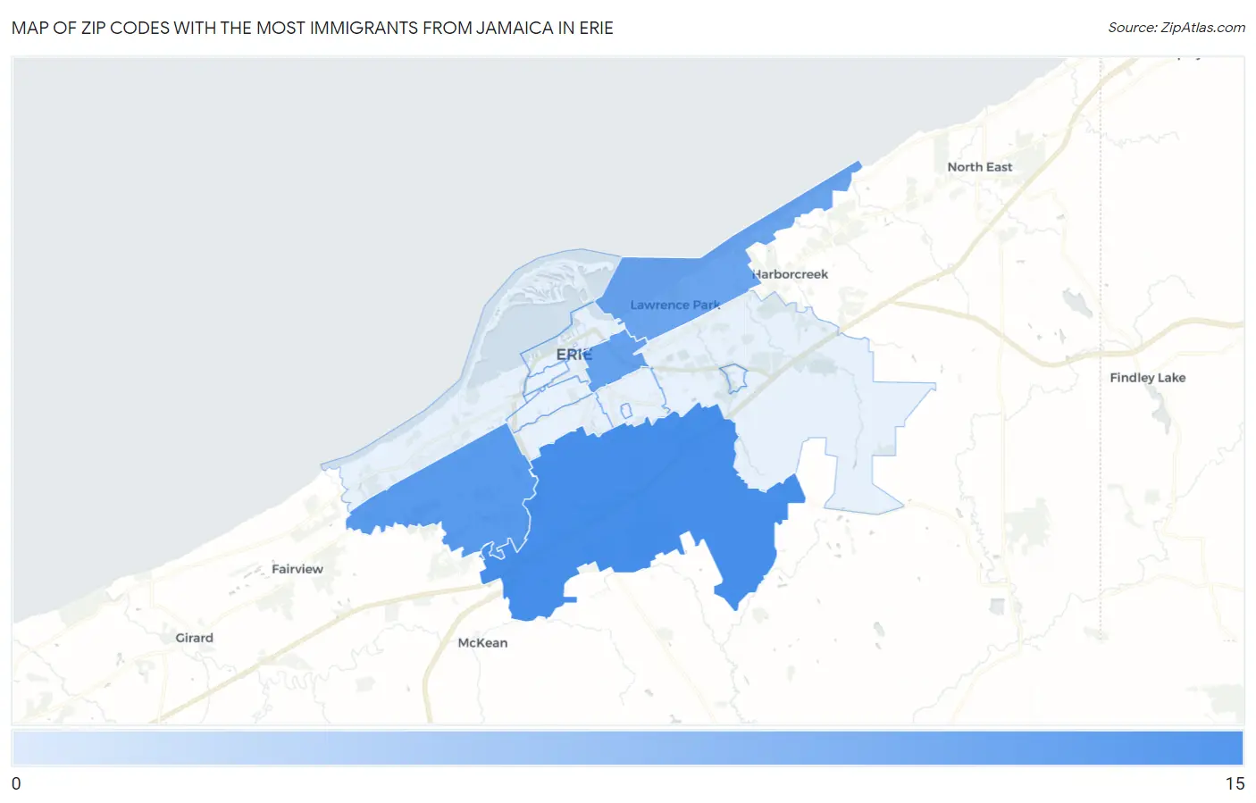 Zip Codes with the Most Immigrants from Jamaica in Erie Map