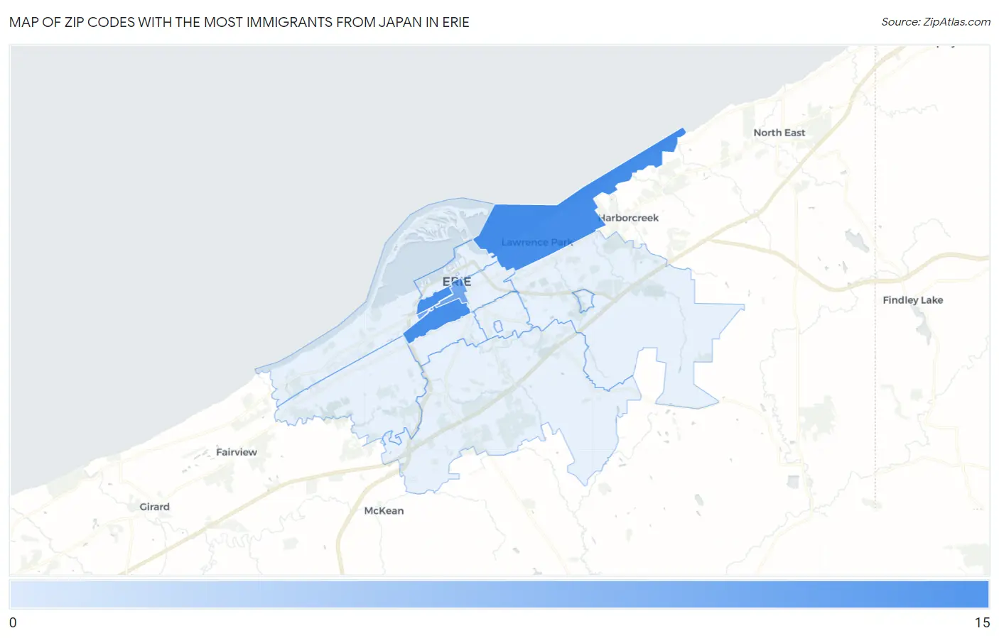 Zip Codes with the Most Immigrants from Japan in Erie Map