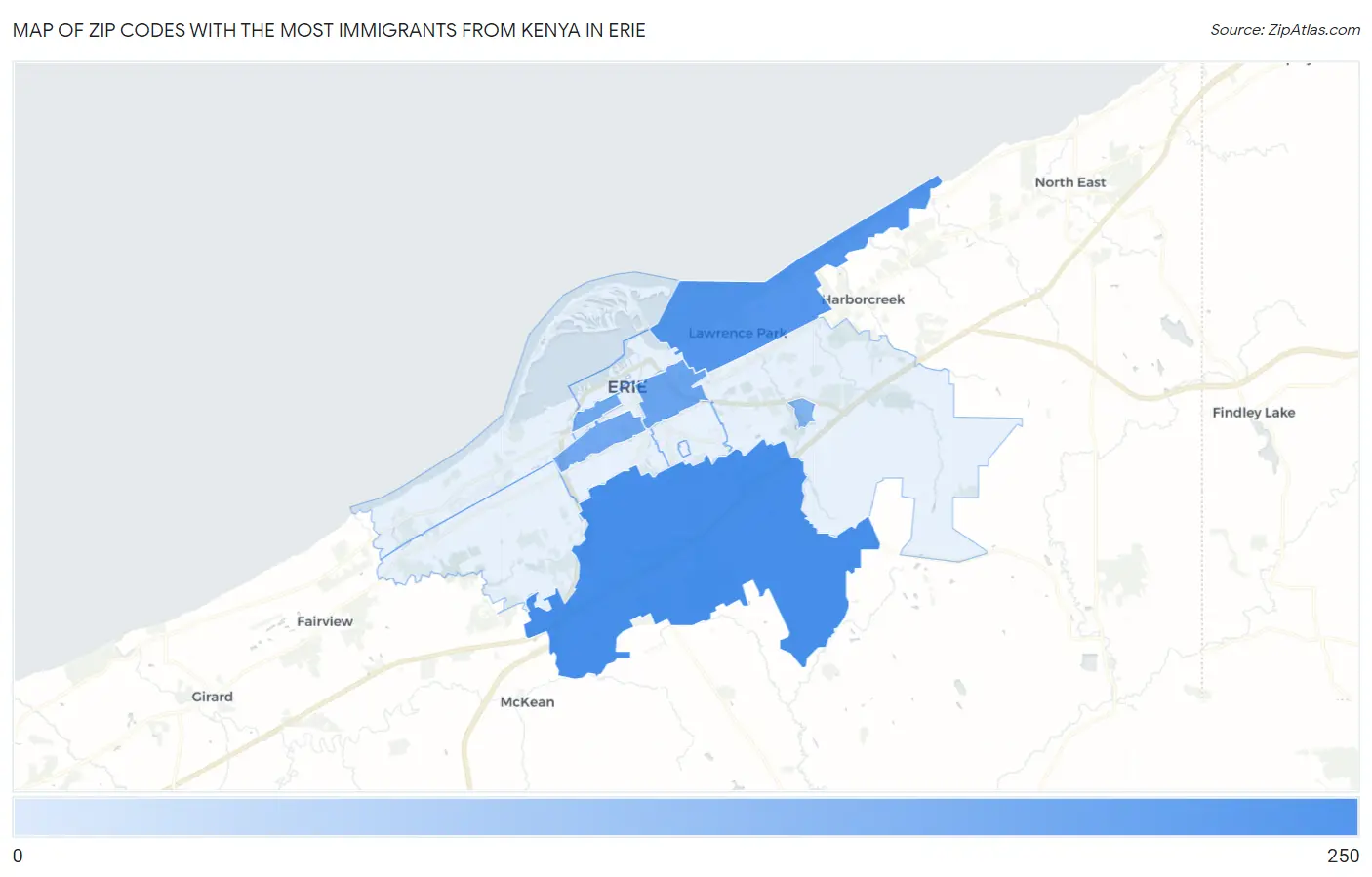 Zip Codes with the Most Immigrants from Kenya in Erie Map