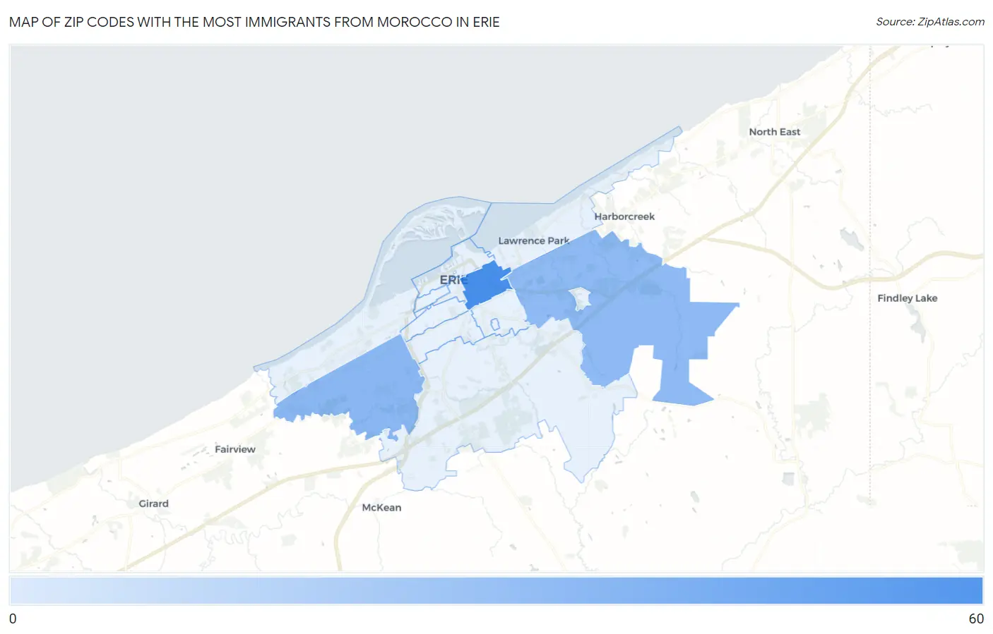 Zip Codes with the Most Immigrants from Morocco in Erie Map