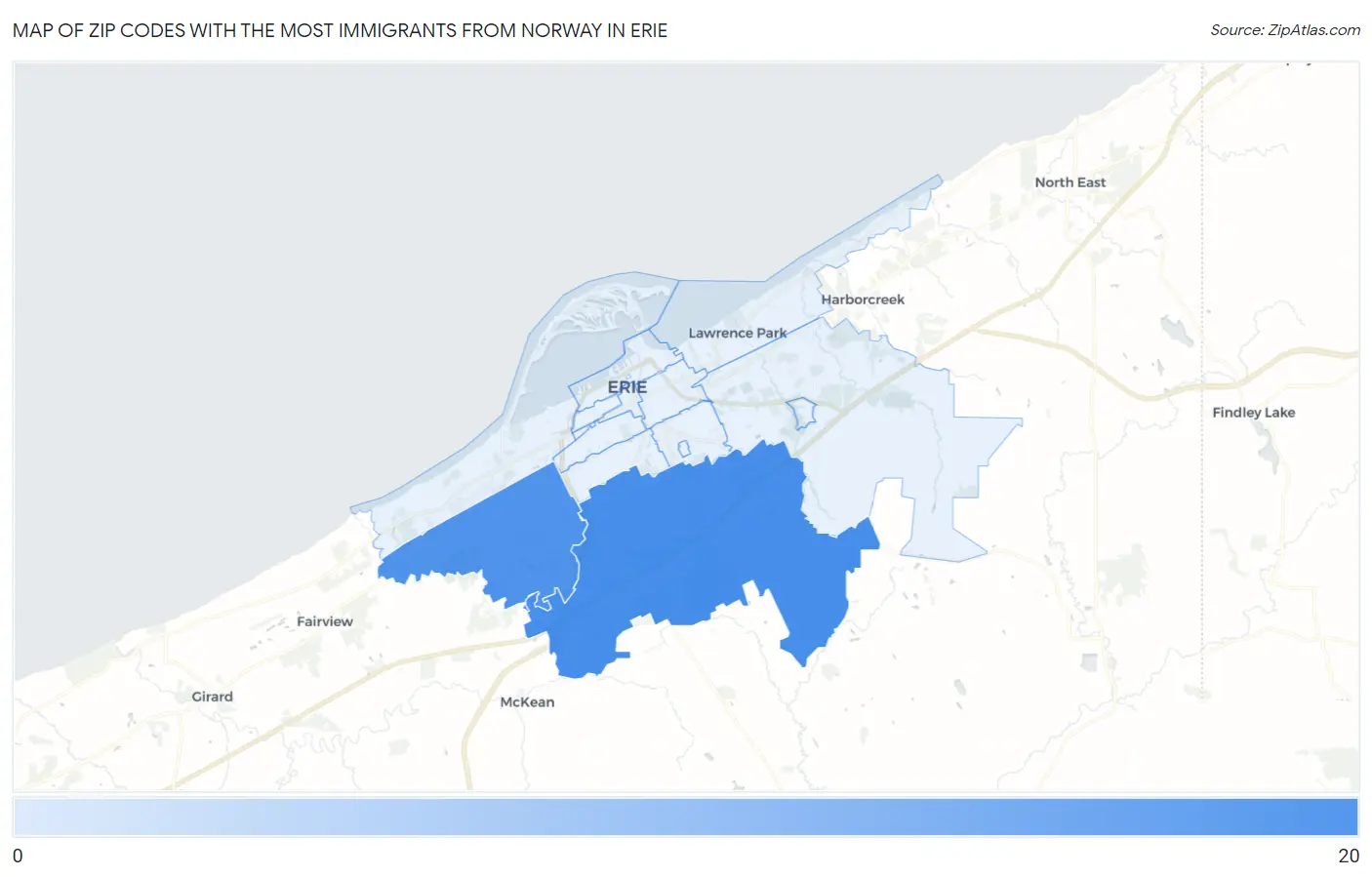 Zip Codes with the Most Immigrants from Norway in Erie Map