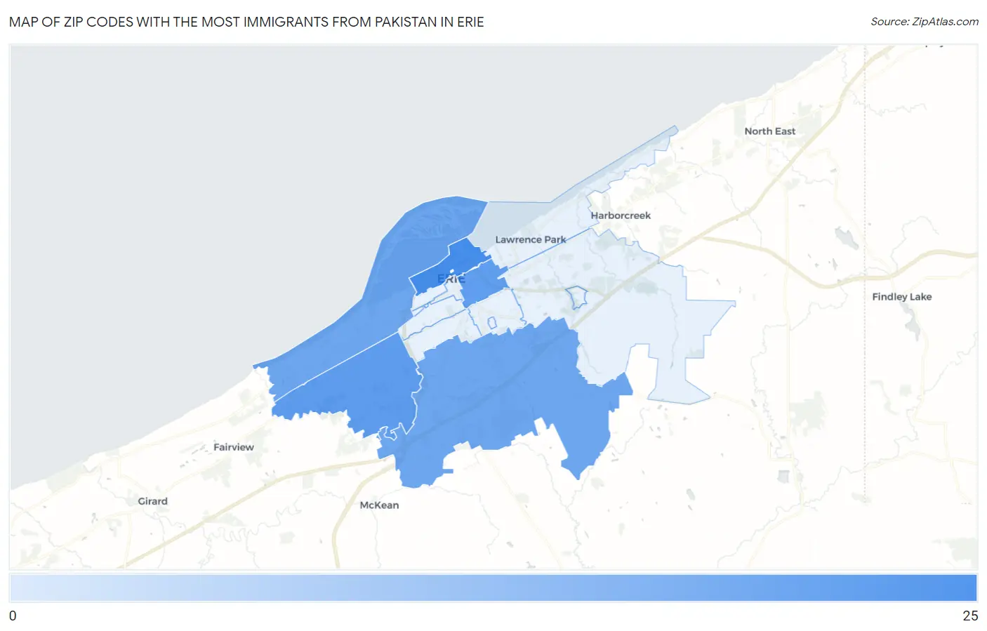 Zip Codes with the Most Immigrants from Pakistan in Erie Map
