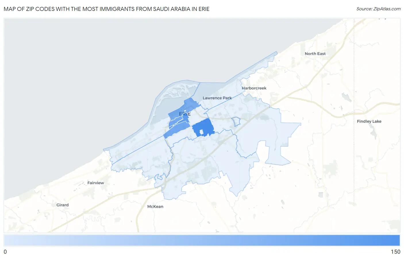 Zip Codes with the Most Immigrants from Saudi Arabia in Erie Map