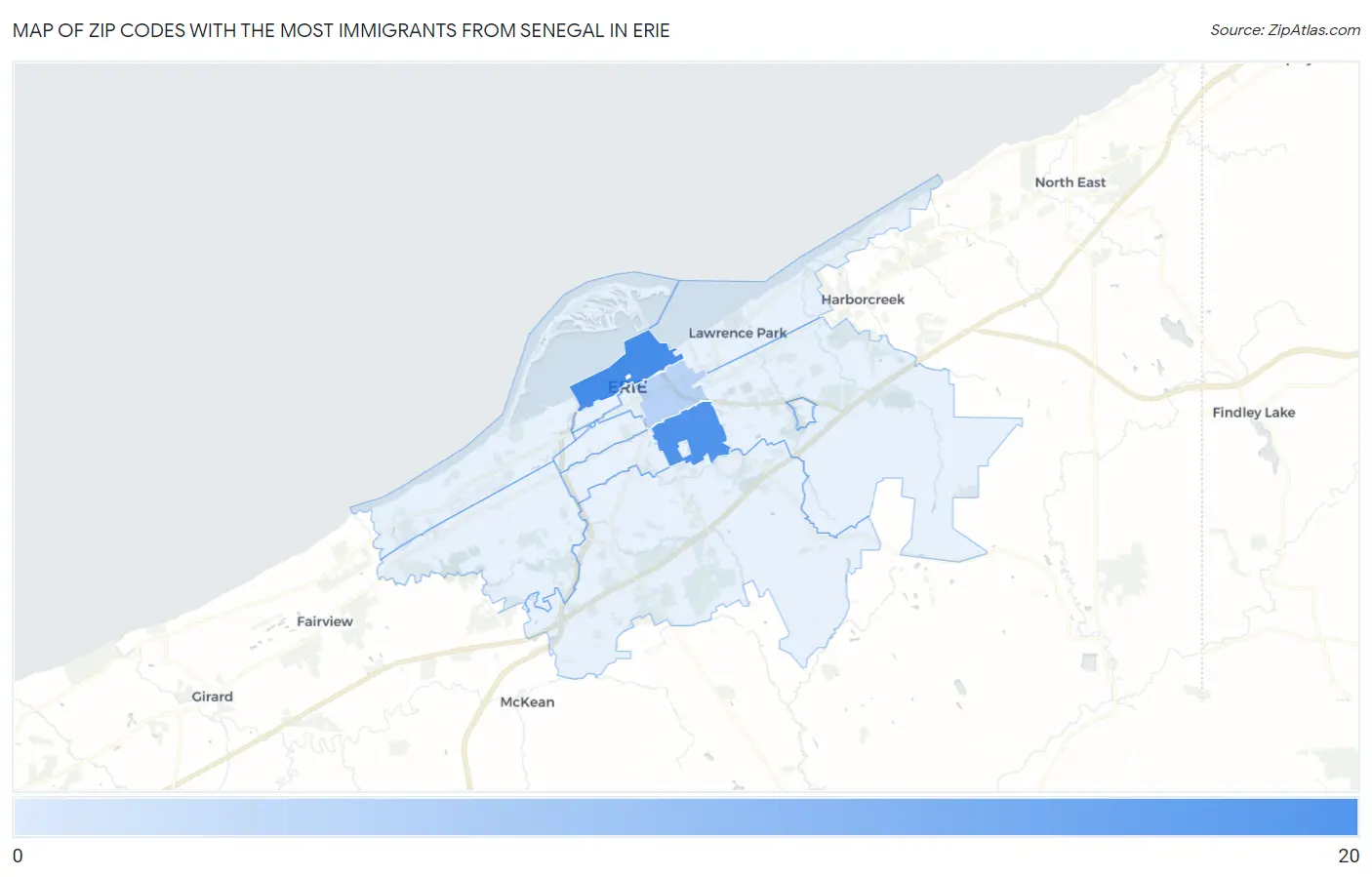 Zip Codes with the Most Immigrants from Senegal in Erie Map