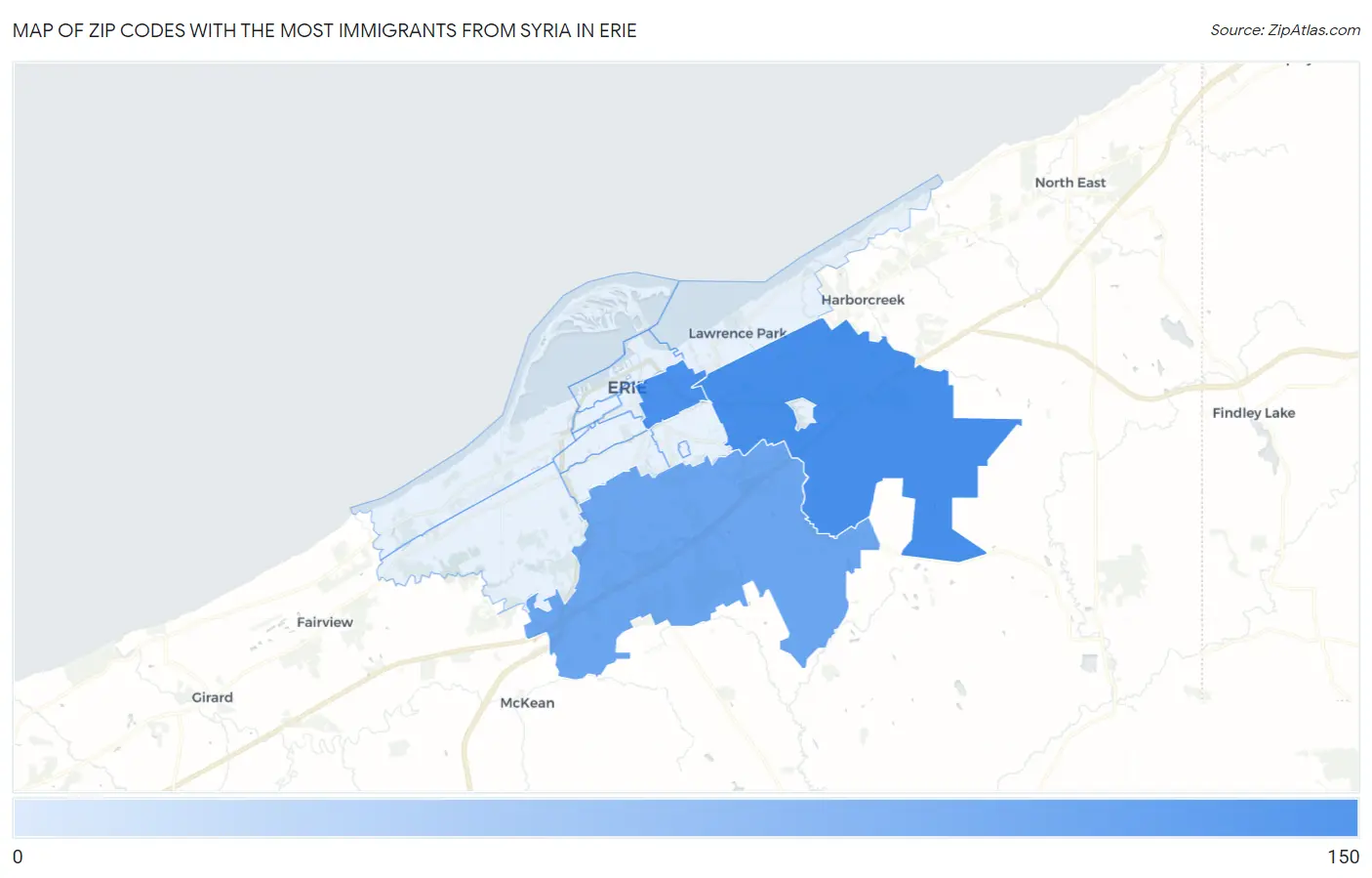 Zip Codes with the Most Immigrants from Syria in Erie Map