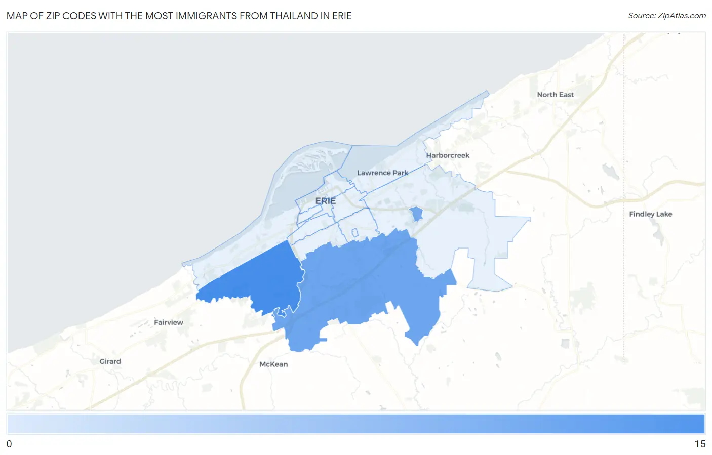 Zip Codes with the Most Immigrants from Thailand in Erie Map