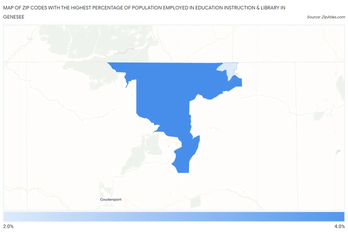 Zip Codes with the Highest Percentage of Population Employed in Education Instruction & Library in Genesee Map
