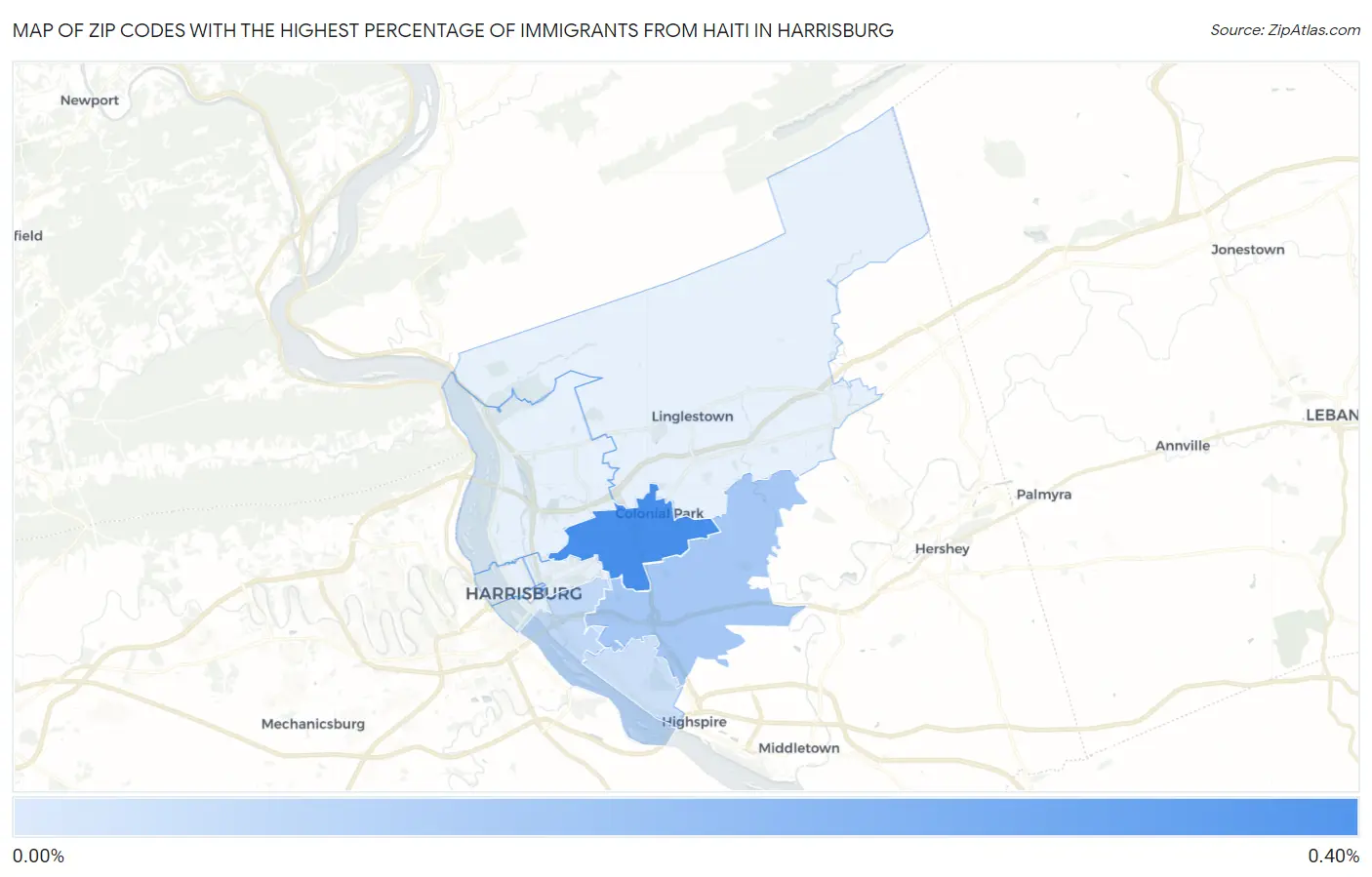 Zip Codes with the Highest Percentage of Immigrants from Haiti in Harrisburg Map