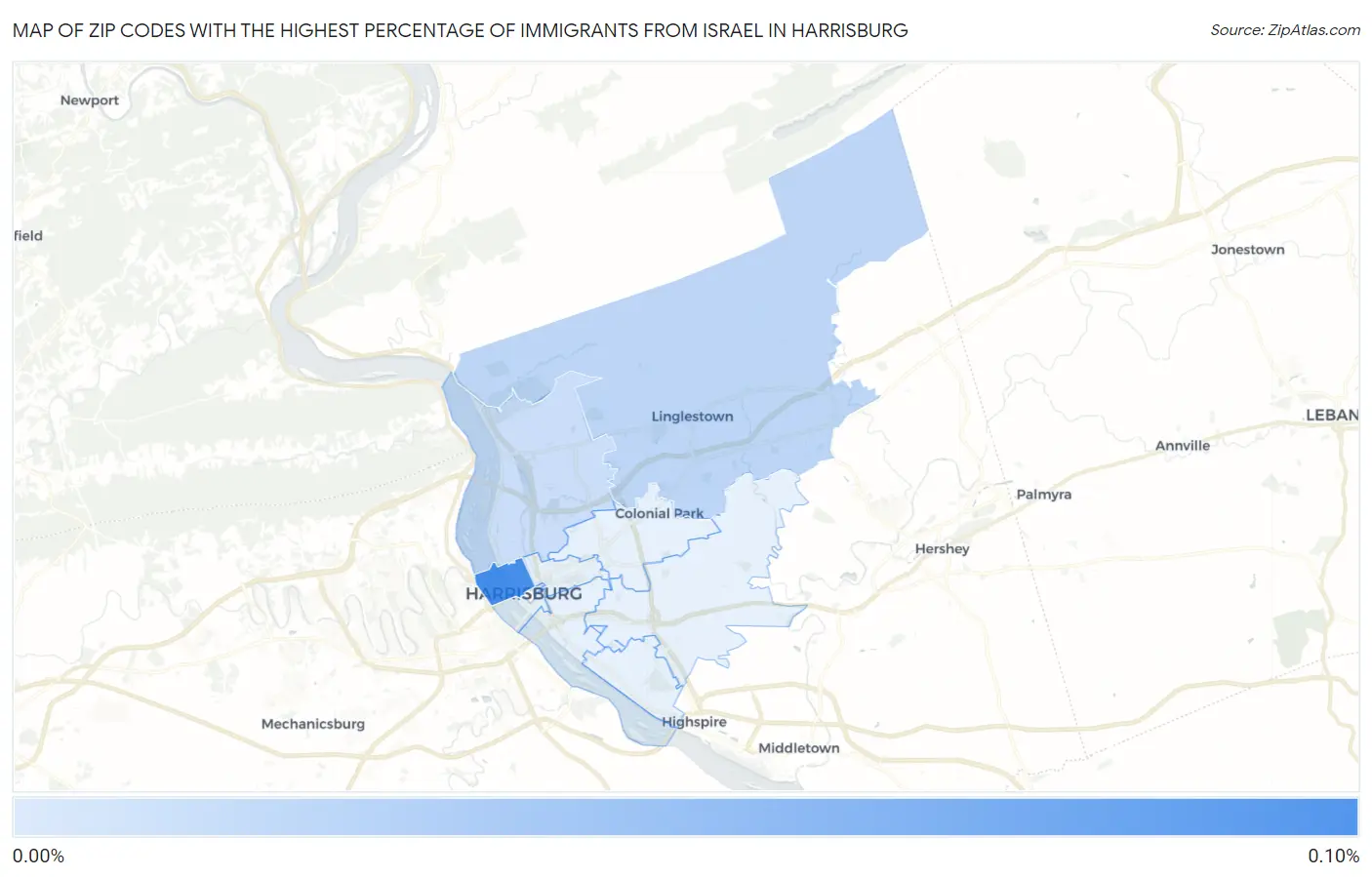 Zip Codes with the Highest Percentage of Immigrants from Israel in Harrisburg Map