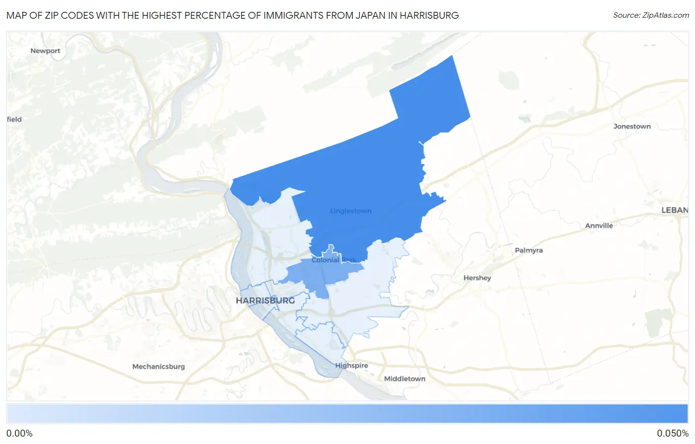 Zip Codes with the Highest Percentage of Immigrants from Japan in Harrisburg Map