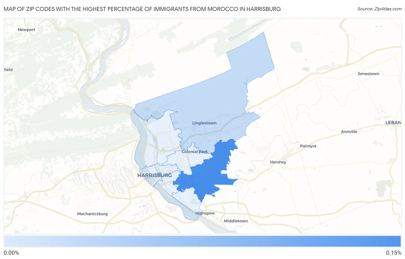 Zip Codes with the Highest Percentage of Immigrants from Morocco in Harrisburg Map