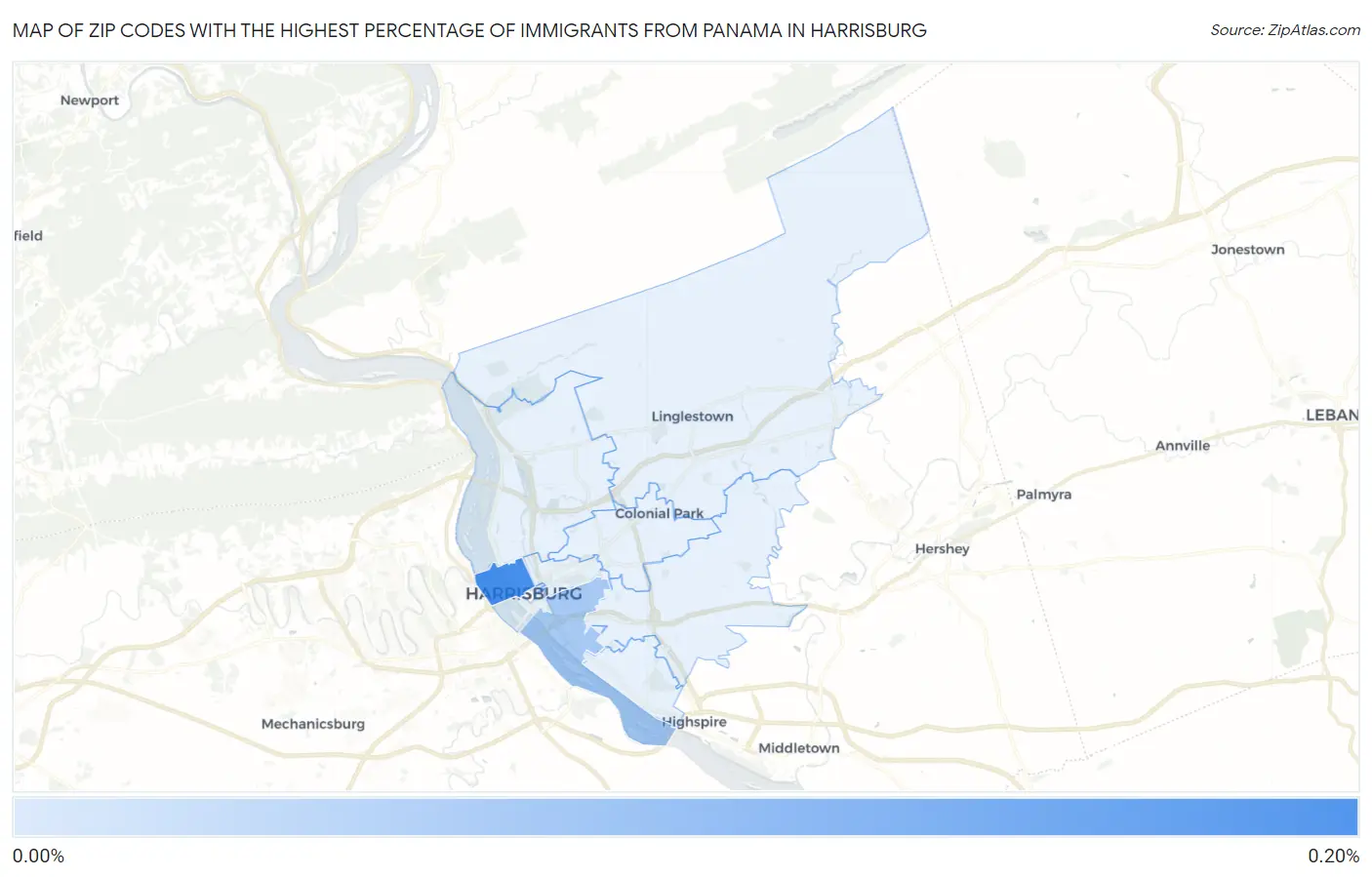 Zip Codes with the Highest Percentage of Immigrants from Panama in Harrisburg Map