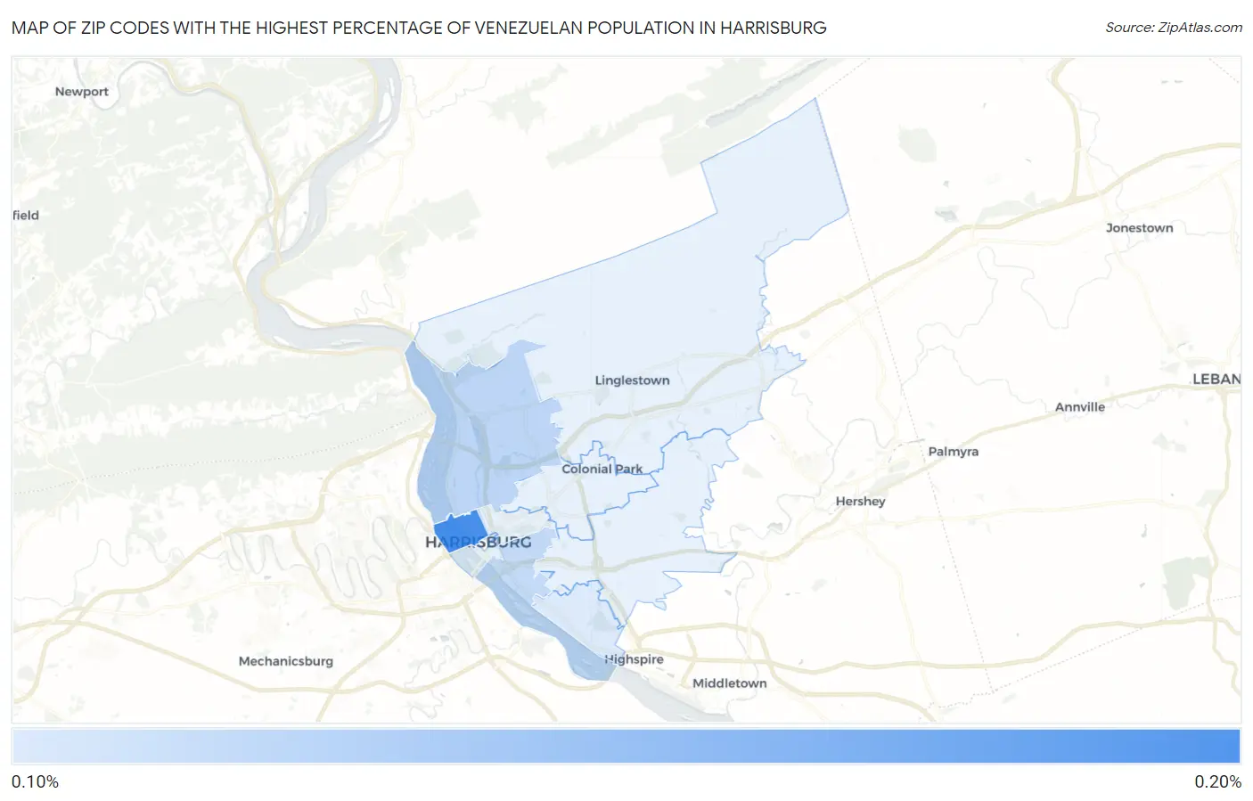 Zip Codes with the Highest Percentage of Venezuelan Population in Harrisburg Map