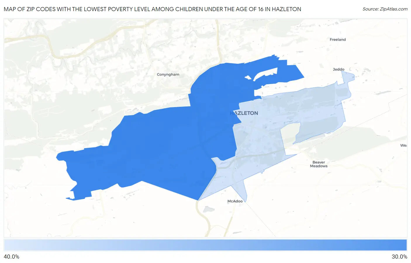 Zip Codes with the Lowest Poverty Level Among Children Under the Age of 16 in Hazleton Map