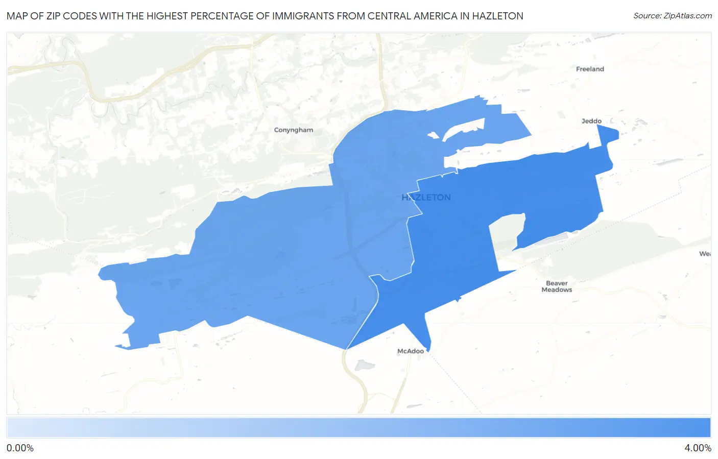 Zip Codes with the Highest Percentage of Immigrants from Central America in Hazleton Map