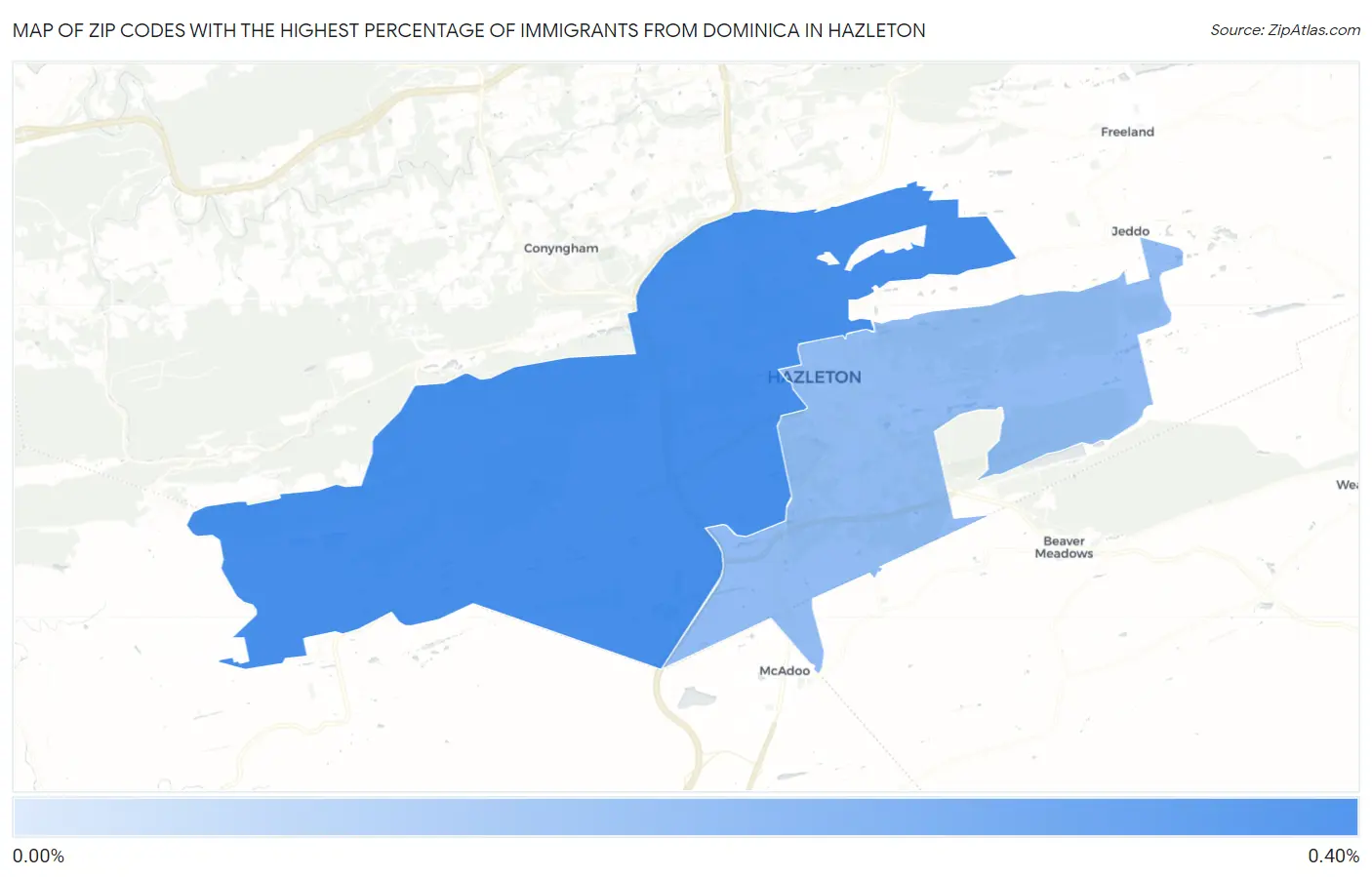 Zip Codes with the Highest Percentage of Immigrants from Dominica in Hazleton Map