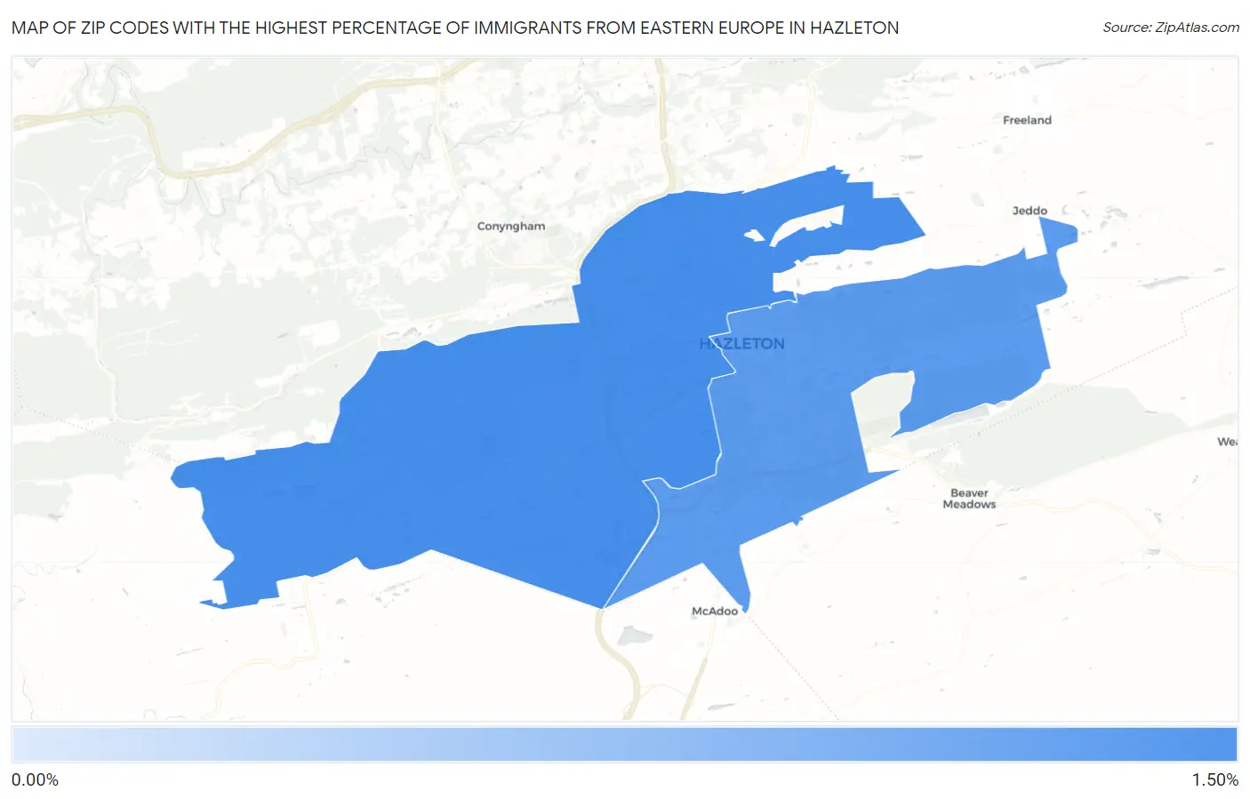 Zip Codes with the Highest Percentage of Immigrants from Eastern Europe in Hazleton Map