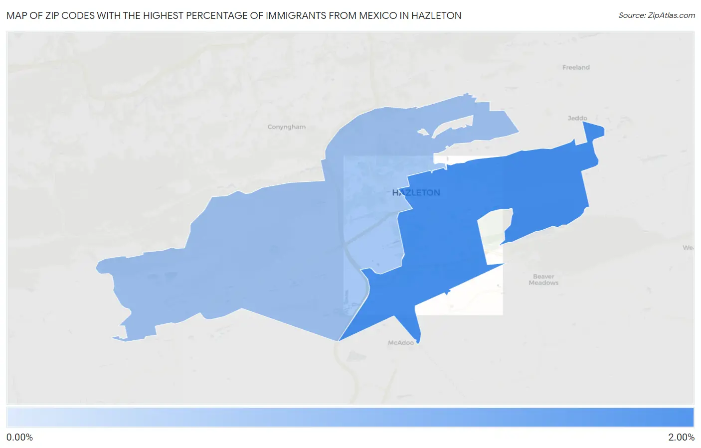 Zip Codes with the Highest Percentage of Immigrants from Mexico in Hazleton Map