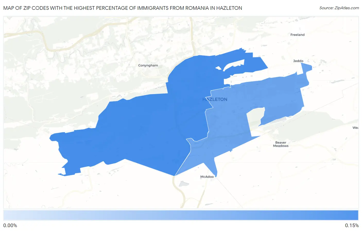 Zip Codes with the Highest Percentage of Immigrants from Romania in Hazleton Map