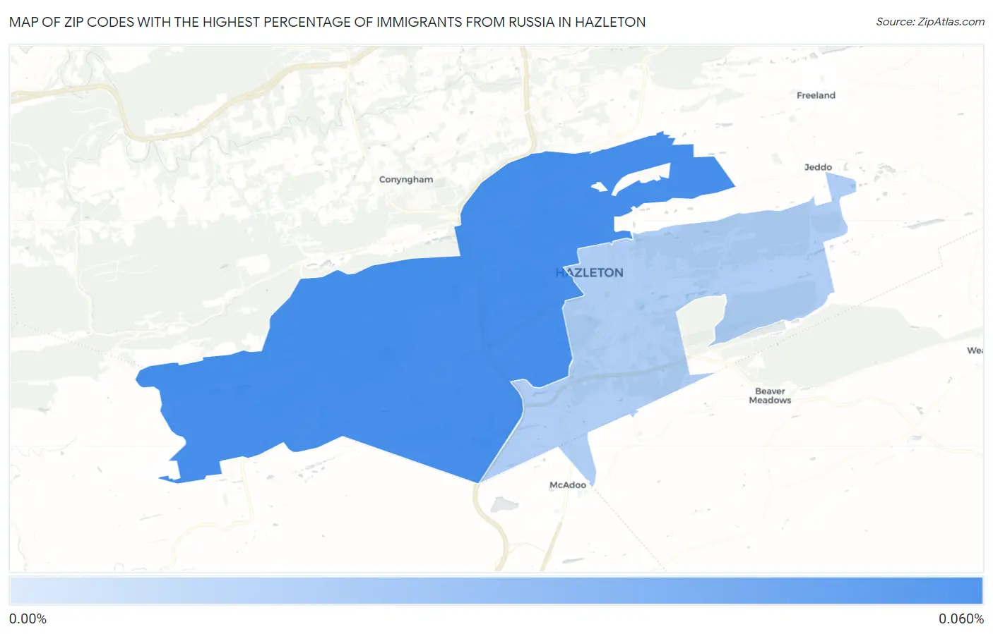Zip Codes with the Highest Percentage of Immigrants from Russia in Hazleton Map