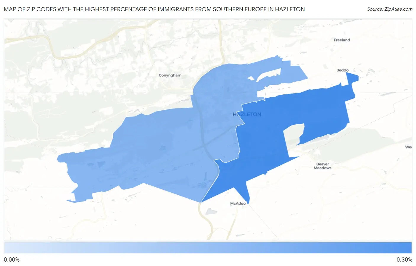 Zip Codes with the Highest Percentage of Immigrants from Southern Europe in Hazleton Map