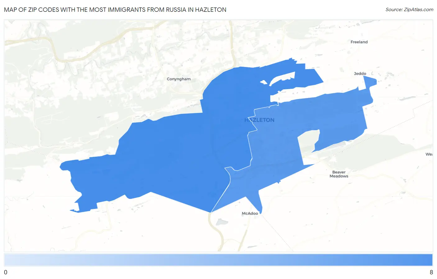Zip Codes with the Most Immigrants from Russia in Hazleton Map