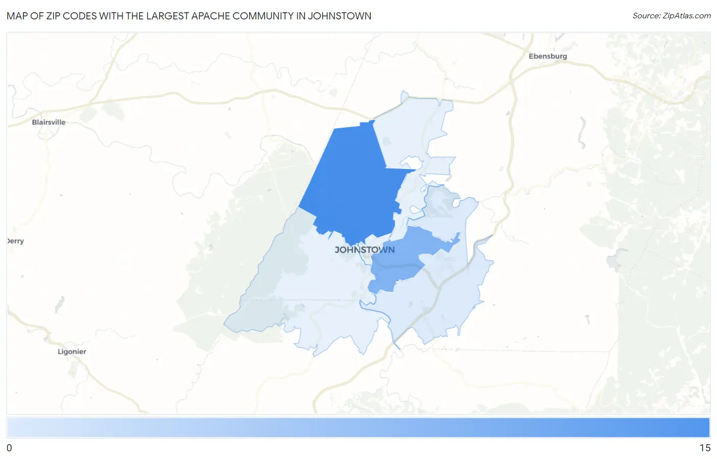 Zip Codes with the Largest Apache Community in Johnstown Map