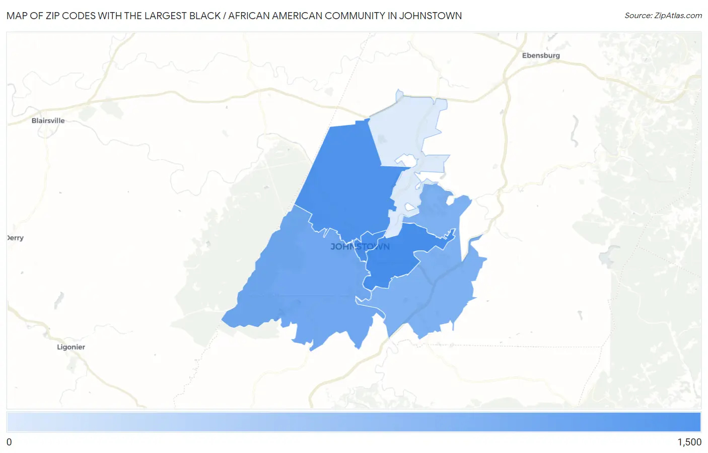 Zip Codes with the Largest Black / African American Community in Johnstown Map