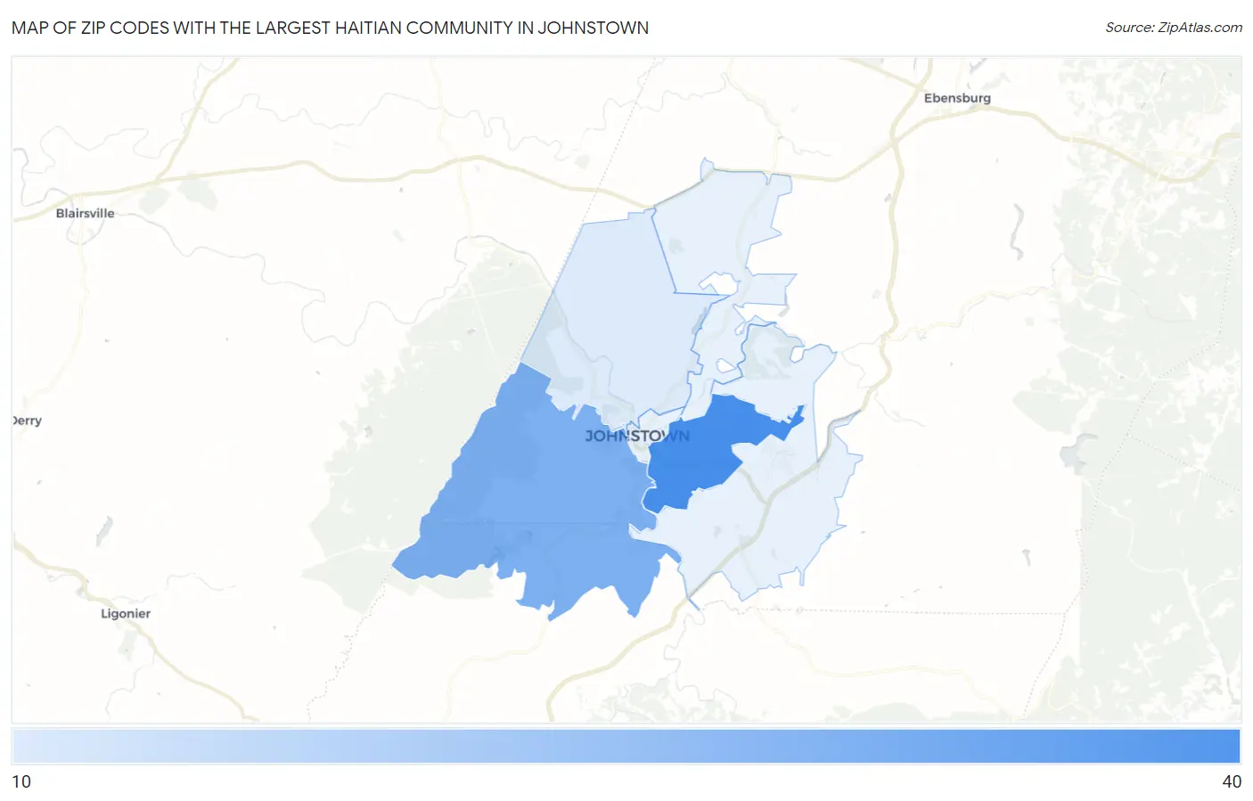 Zip Codes with the Largest Haitian Community in Johnstown Map
