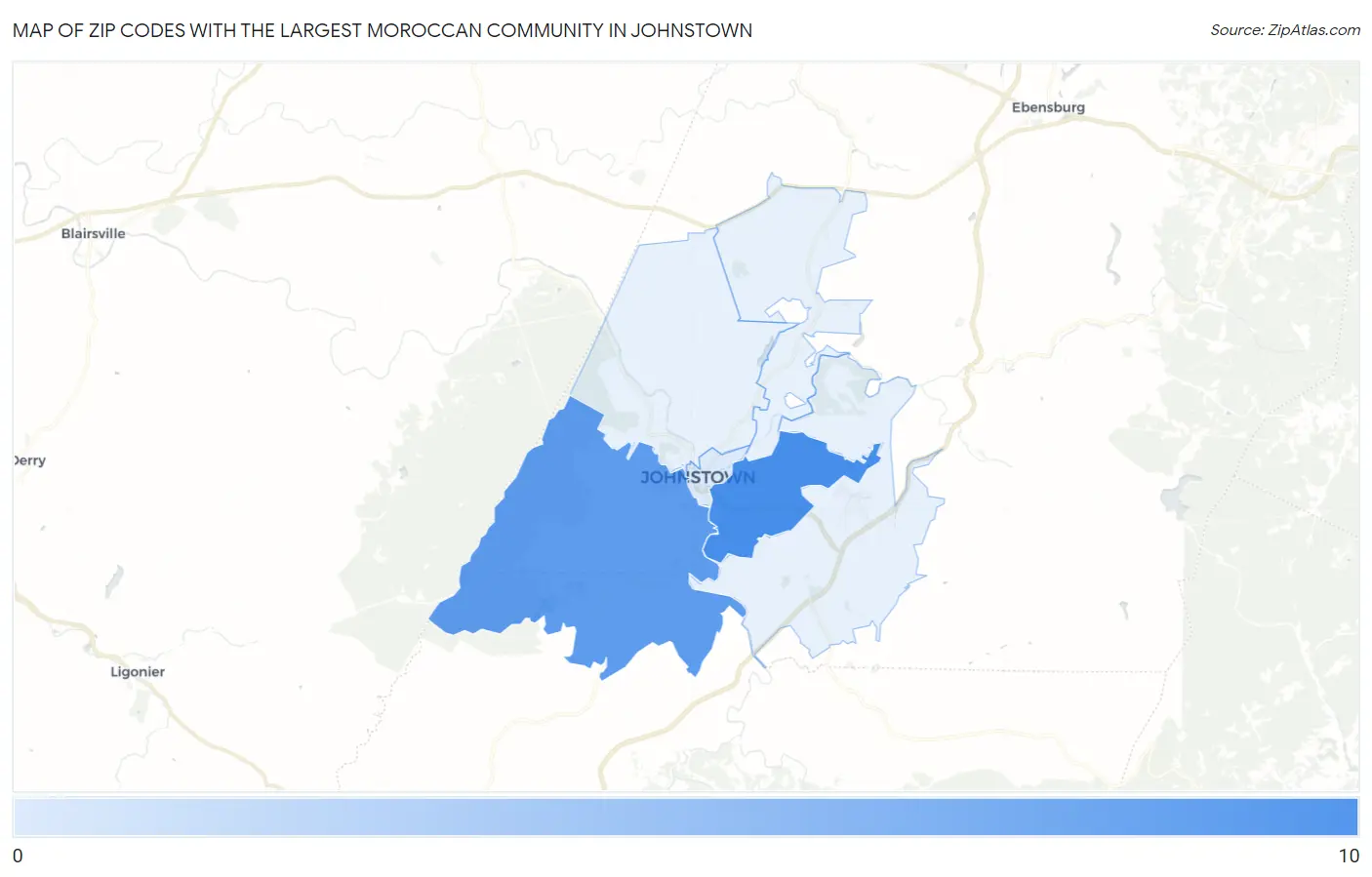 Zip Codes with the Largest Moroccan Community in Johnstown Map
