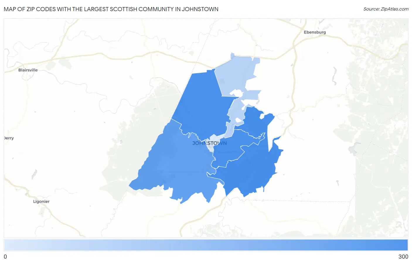 Zip Codes with the Largest Scottish Community in Johnstown Map