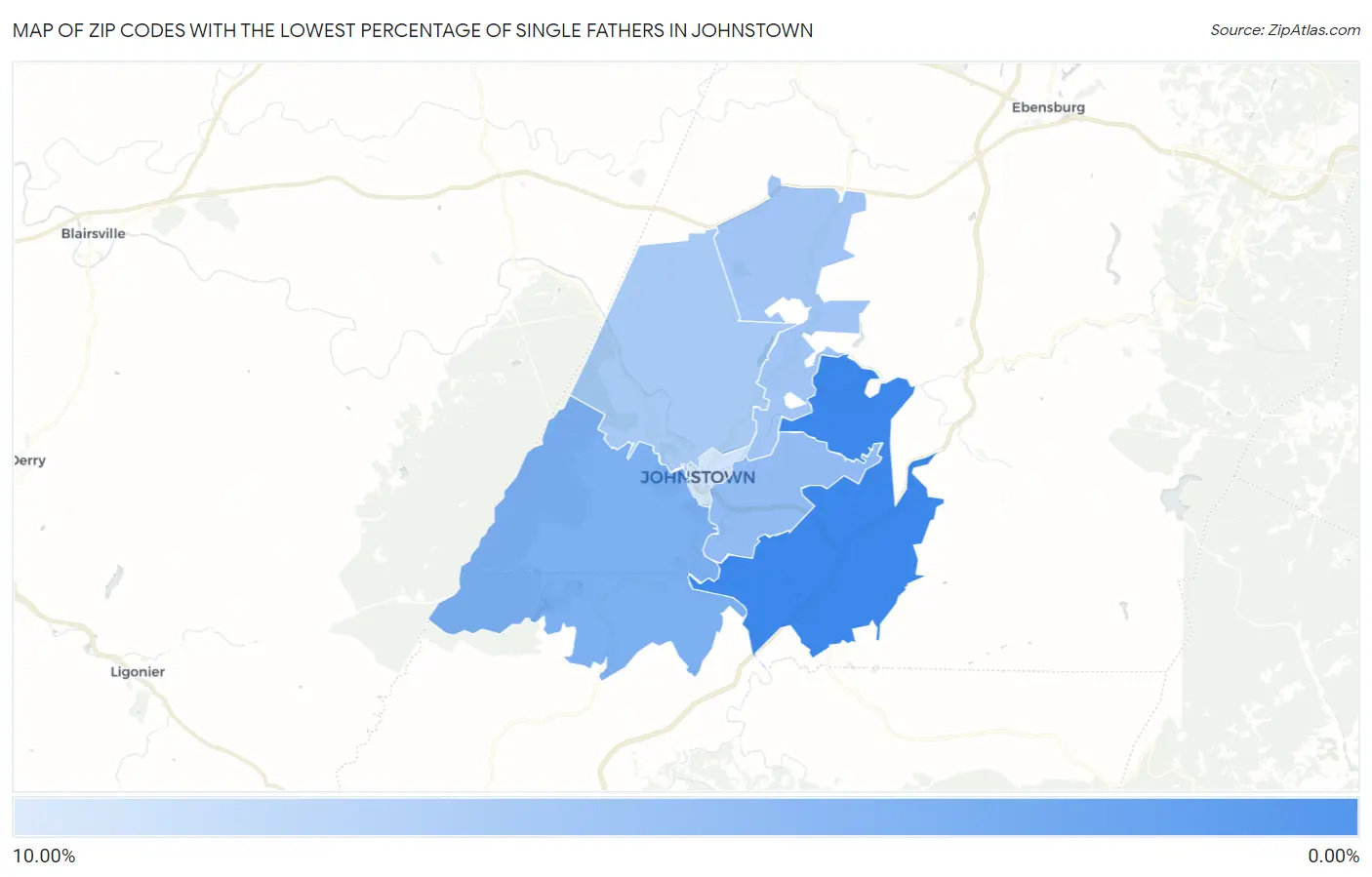 Zip Codes with the Lowest Percentage of Single Fathers in Johnstown Map